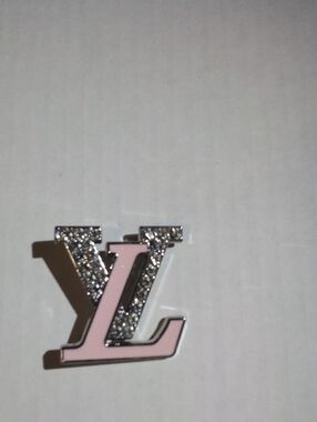 Pink and Silver LV Logo Brooch